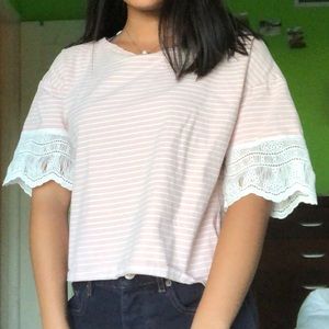 korean style pink striped shirt